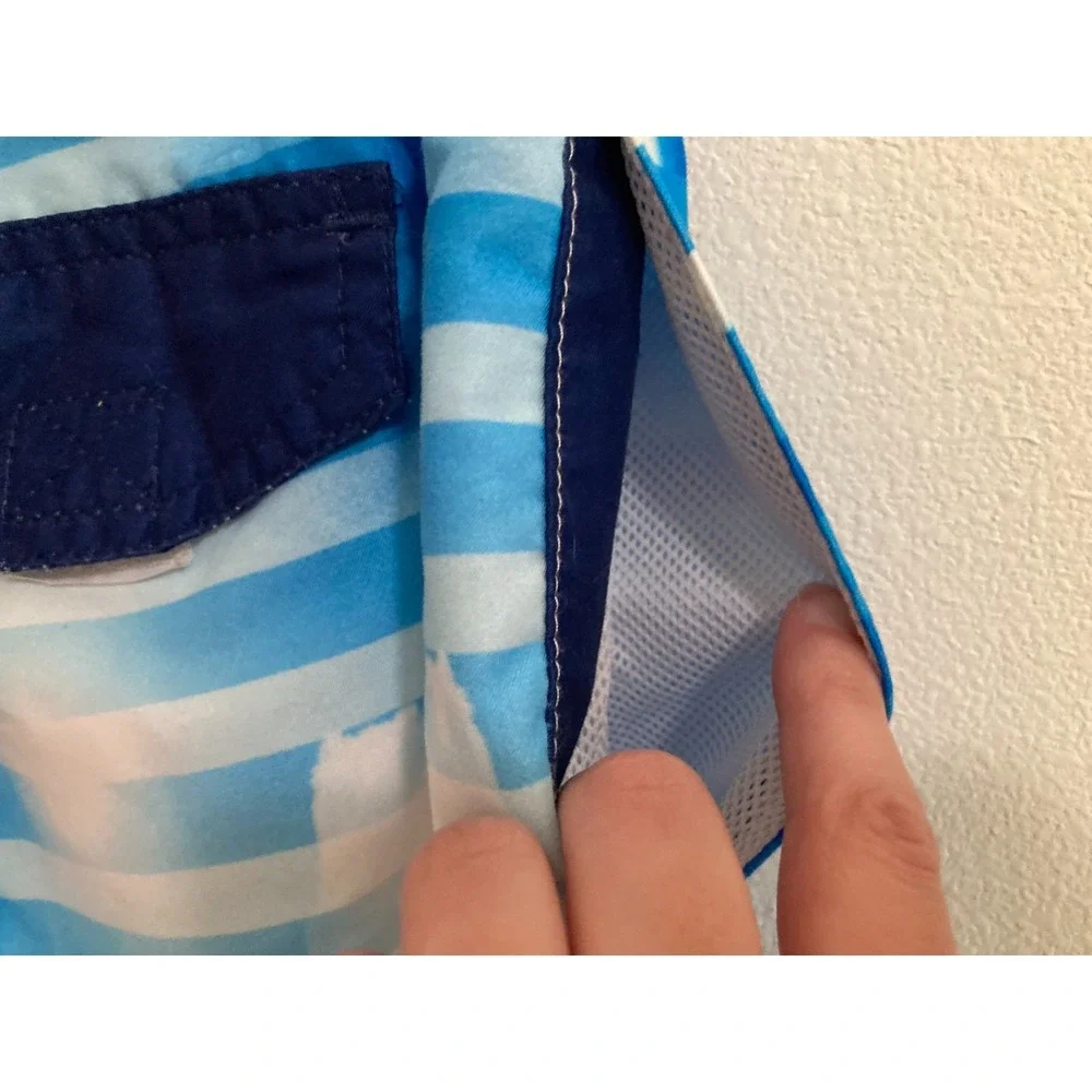 Corona Extra‎ Swim Trunks Shorts Men Size S Small Beer Palm Tree Striped Blue